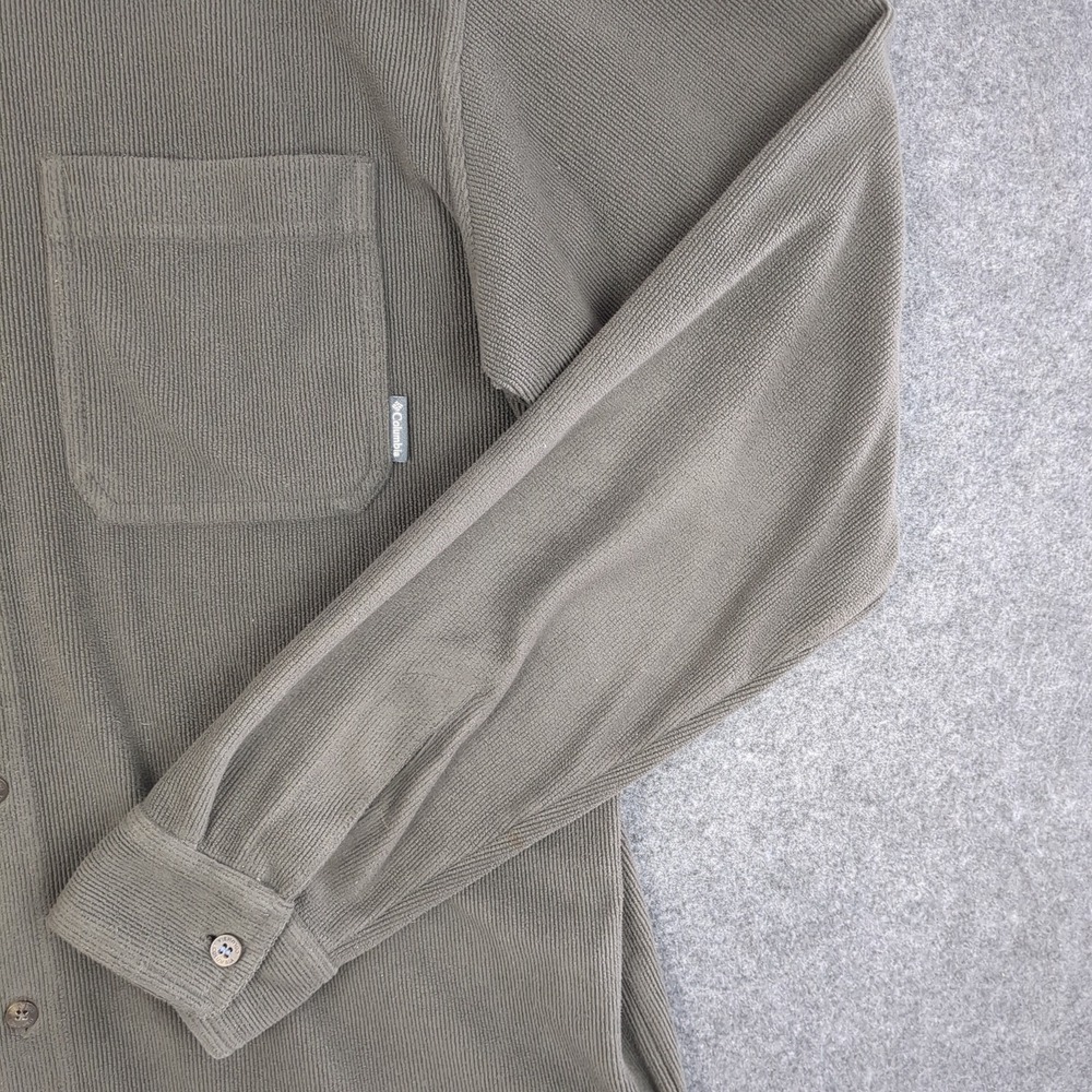 Columbia Mens Large Corduroy Button Down Shirt Olive Green Long Sleeve Hiking L - Picture 4 of 12